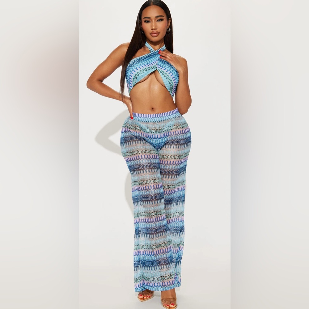 Fashion Nova “Having A Beach Party” 2-Piece Cover-Up Set – Blue, Size Medium